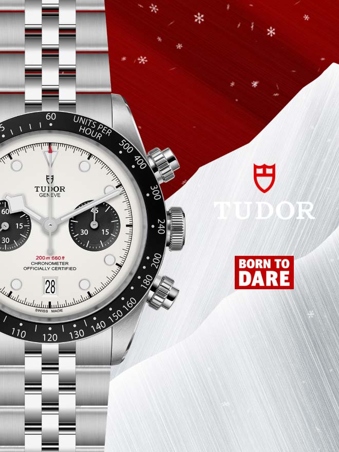 TUDOR Black Bay Chrono vor winterlichen Hintergrund