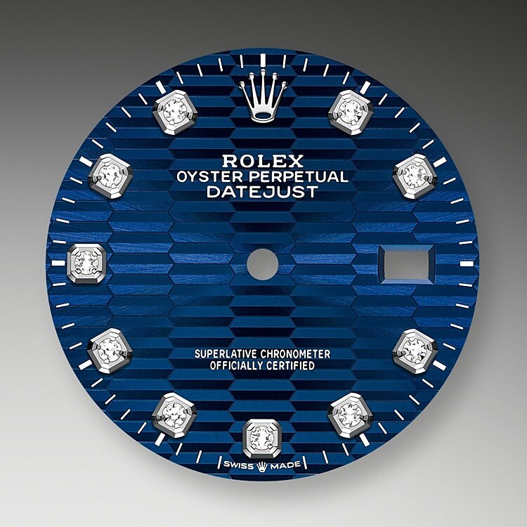 The dial is the distinctive face of a Rolex watch, the feature most responsible for its identity and readability. Characterised by hour markers fashioned from gold to prevent tarnishing, every Rolex dial is designed and manufactured in-house, largely by hand to ensure perfection.