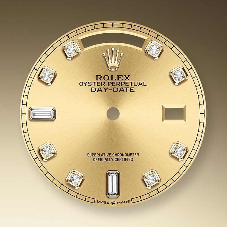 The dial is the distinctive face of a Rolex watch, the feature most responsible for its identity and readability. Characterised by hour markers fashioned from gold to prevent tarnishing, every Rolex dial is designed and manufactured in-house, largely by hand to ensure perfection.