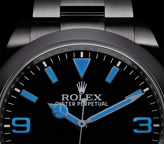 Deitailaufnahme eines Rolex Explorer Zifferblatts