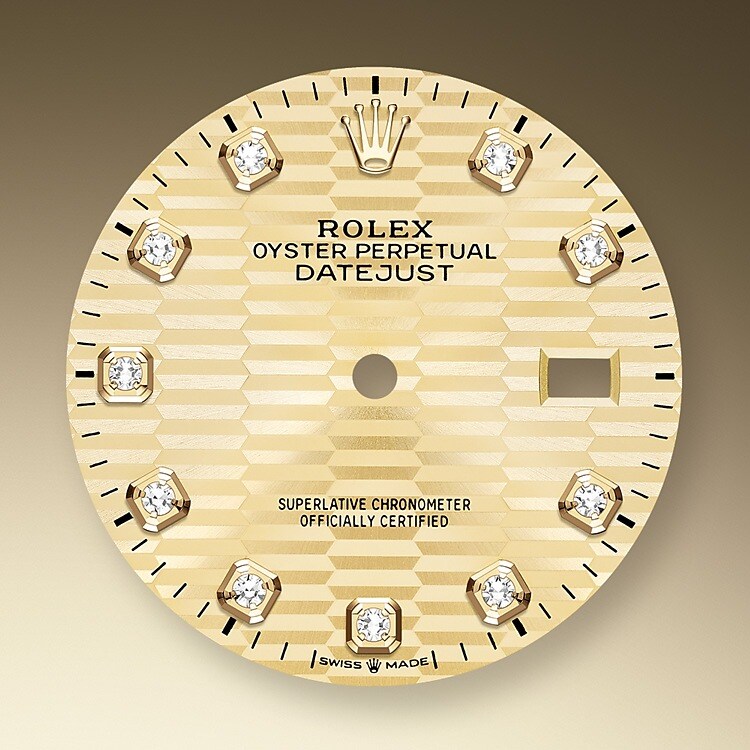 The dial is the distinctive face of a Rolex watch, the feature most responsible for its identity and readability. Characterised by hour markers fashioned from gold to prevent tarnishing, every Rolex dial is designed and manufactured in-house, largely by hand to ensure perfection.