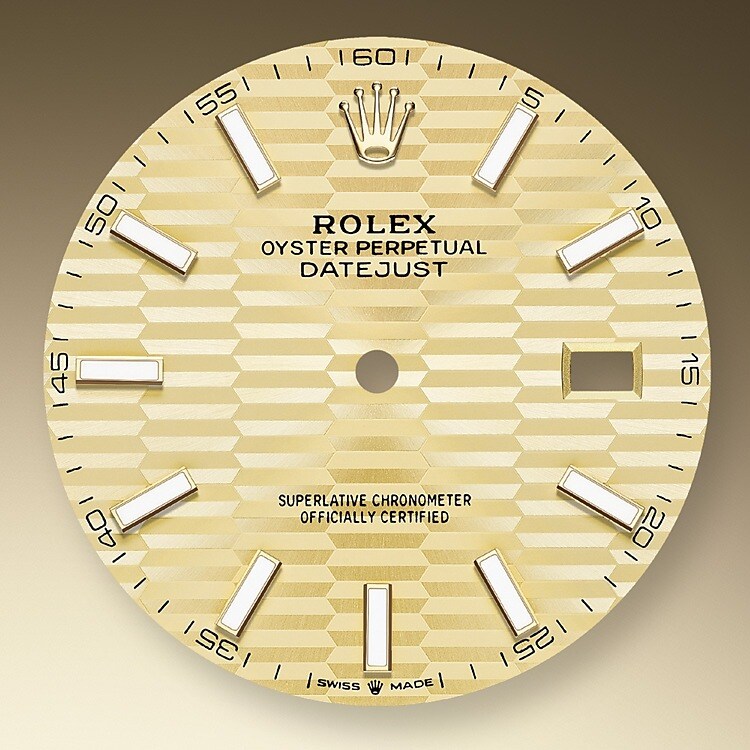 The dial is the distinctive face of a Rolex watch, the feature most responsible for its identity and readability. Characterised by hour markers fashioned from gold to prevent tarnishing, every Rolex dial is designed and manufactured in-house, largely by hand to ensure perfection.