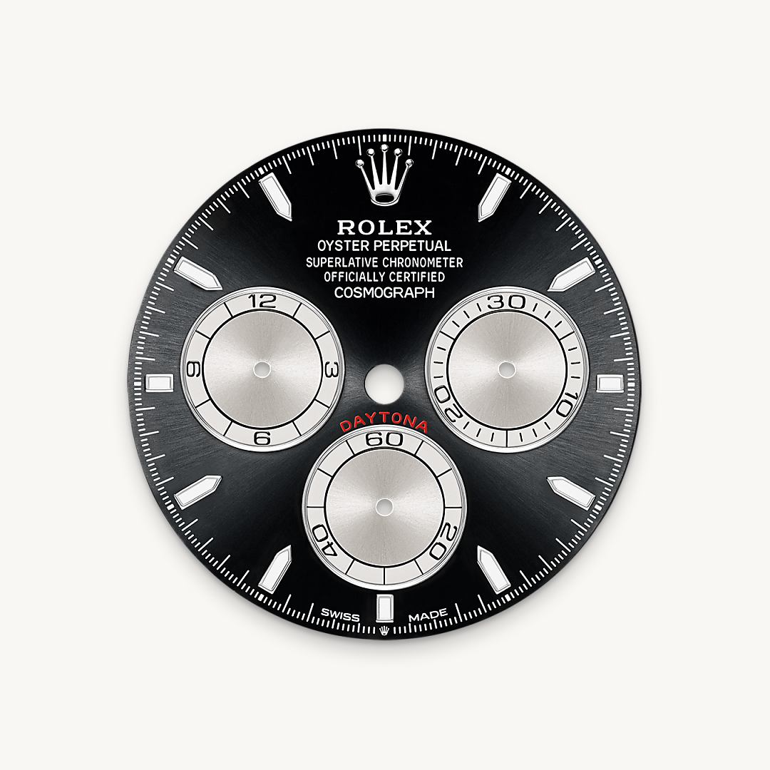 Bright black and steel dial