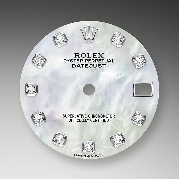Mother-of-pearl is by its nature full of mystery and surprises. Depending on its origin, it can be pink, white, black or yellow. It differs in colour, intensity and structure according to the part of the shell from which it is extracted. At Rolex, mother-of-pearl is never artificially coloured. Instead, particular know-how and skill are devoted to simply highlighting its natural beauty and preserving the original hues. As all mother-of-pearl dials are unique pieces, an identical dial will never be found on another wrist.