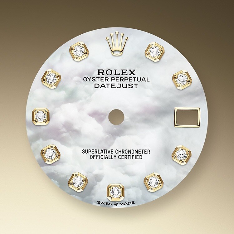 Mother-of-pearl is by its nature full of mystery and surprises. Depending on its origin, it can be pink, white, black or yellow. It differs in colour, intensity and structure according to the part of the shell from which it is extracted. At Rolex, mother-of-pearl is never artificially coloured. Instead, particular know-how and skill are devoted to simply highlighting its natural beauty and preserving the original hues. As all mother-of-pearl dials are unique pieces, an identical dial will never be found on another wrist.