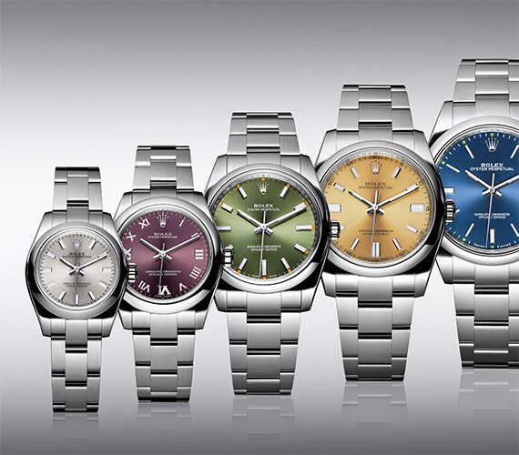 Oyster Perpetual aufgereiht in verschiedenen Größen