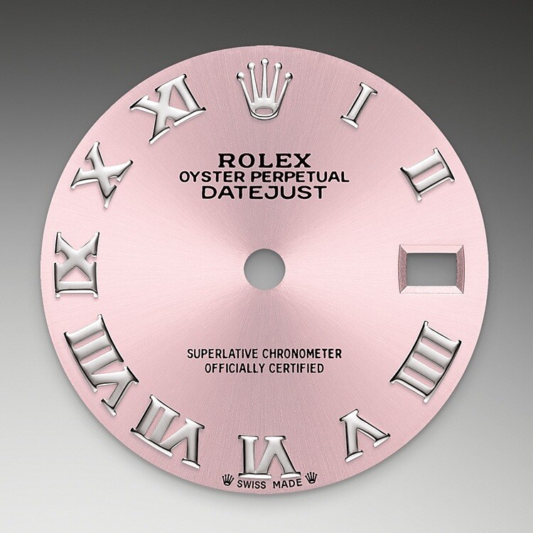 The sunray finish creates delicate light reflections on many dials in the Oyster Perpetual collection. It is obtained using masterful brushing techniques that create grooves running outwards from the centre of the dial. Light is diffused consistently along each engraving, creating a characteristic subtle glow that moves depending on the position of the wrist. Once the sunray finish has been completed, the dial colour is applied using Physical Vapour Deposition or electroplating. A light coat of varnish gives the dial its final look.