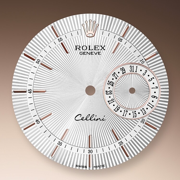 Das guillochierte Zifferblatt der Cellini Date unterstreicht die zeitlosen Stilelemente des uhrmacherischen Klassizismus und verleiht ihnen in der Neuinterpretation eine elegant-moderne Note.