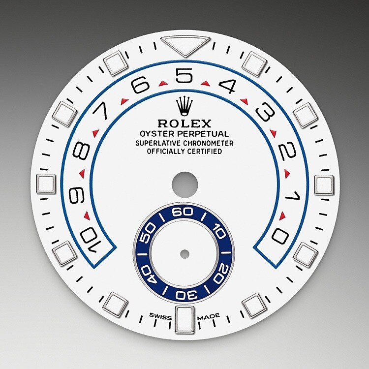 The Yacht-Master II is equipped with a new dial, and new hands that are characteristic of Rolex Professional models, enhancing legibility and sharpening its aesthetic appeal. The dial now features a triangular hour marker at 12 o’clock and a rectangular hour marker at 6 o’clock for more intuitive reading of the watch. A luminescent disc on the hour hand clearly distinguishes it from the minute hand. The Yacht-Master II’s countdown can be programmed for a duration of between 1 and 10 minutes. The programming is memorized by the mechanism so that at a reset it returns to the previous setting. Once launched, the countdown can be synchronized on the fly to match the official race countdown.